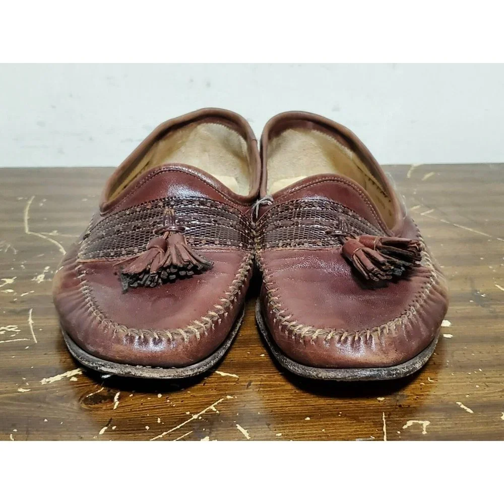 Santoni Tassel Loafers Lizard Skin Accent Men's Size 10.5 D Brown‎ 42162050